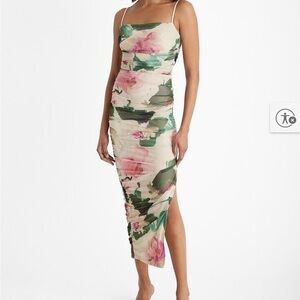 Express Floral Midi Dress with Spaghetti Straps